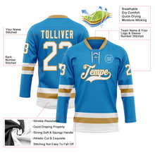 Load image into Gallery viewer, Custom Blue White-Old Gold Hockey Lace Neck Jersey
