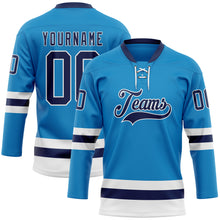 Load image into Gallery viewer, Custom Blue Navy-White Hockey Lace Neck Jersey
