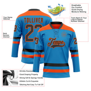 Custom Blue Black-Orange Hockey Lace Neck Jersey