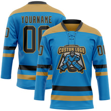 Load image into Gallery viewer, Custom Blue Black-Old Gold Hockey Lace Neck Jersey
