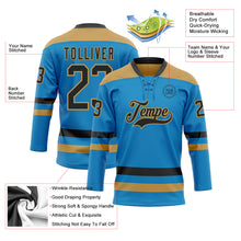 Load image into Gallery viewer, Custom Blue Black-Old Gold Hockey Lace Neck Jersey
