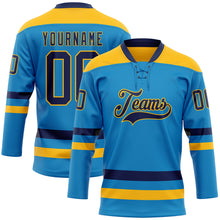 Load image into Gallery viewer, Custom Blue Navy-Gold Hockey Lace Neck Jersey
