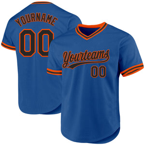 Custom Blue Black-Orange Authentic Throwback Baseball Jersey