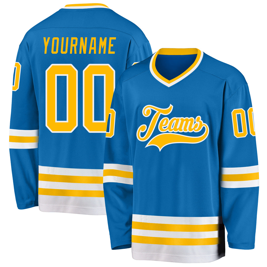 Custom Blue Gold-White Hockey Jersey