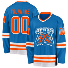 Load image into Gallery viewer, Custom Blue Orange-White Hockey Jersey
