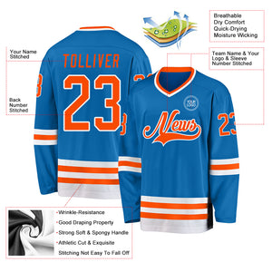 Custom Blue Orange-White Hockey Jersey