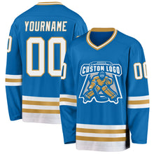 Load image into Gallery viewer, Custom Blue White-Old Gold Hockey Jersey
