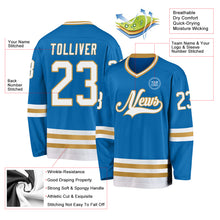 Load image into Gallery viewer, Custom Blue White-Old Gold Hockey Jersey
