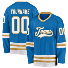 Load image into Gallery viewer, Custom Blue White-Old Gold Hockey Jersey
