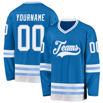 Custom Blue White-Light Blue Hockey Jersey