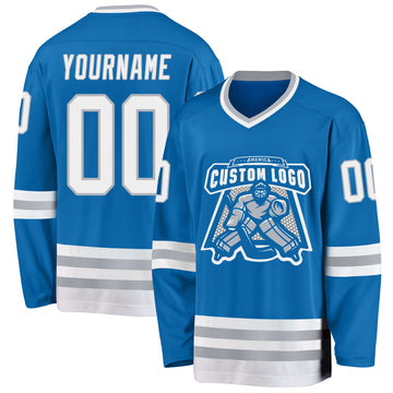 Custom Blue White-Gray Hockey Jersey