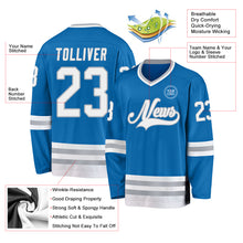 Load image into Gallery viewer, Custom Blue White-Gray Hockey Jersey
