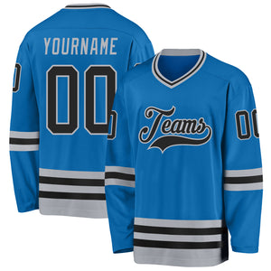 Custom Blue Black-Gray Hockey Jersey