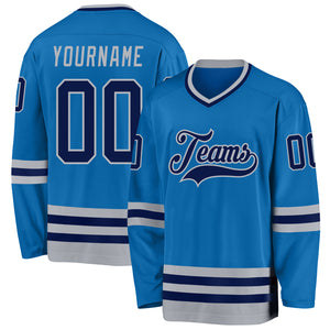 Custom Blue Navy-Gray Hockey Jersey