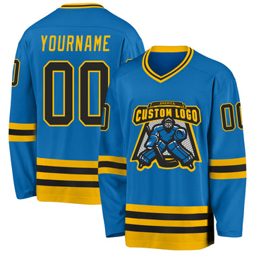 Custom Blue Black-Gold Hockey Jersey