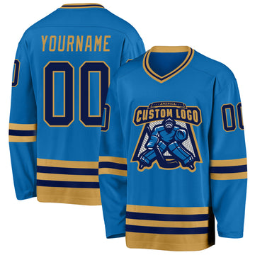 Custom Blue Navy-Old Gold Hockey Jersey