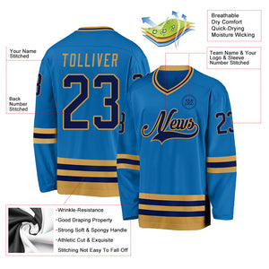 Custom Blue Navy-Old Gold Hockey Jersey