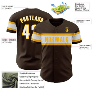 Custom Brown White-Gold Authentic Baseball Jersey