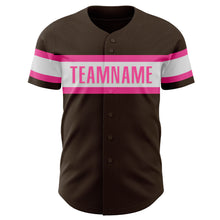 Load image into Gallery viewer, Custom Brown White-Pink Authentic Baseball Jersey
