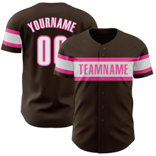 Load image into Gallery viewer, Custom Brown White-Pink Authentic Baseball Jersey
