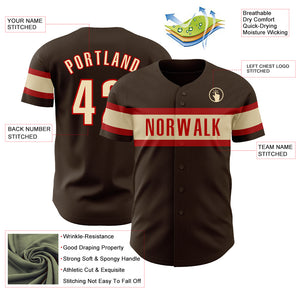 Custom Brown Cream-Red Authentic Baseball Jersey