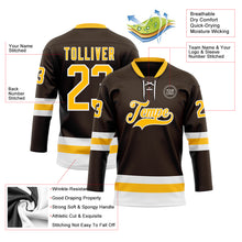 Load image into Gallery viewer, Custom Brown Gold-White Hockey Lace Neck Jersey
