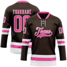 Load image into Gallery viewer, Custom Brown Pink-White Hockey Lace Neck Jersey
