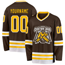 Load image into Gallery viewer, Custom Brown Gold-White Hockey Jersey
