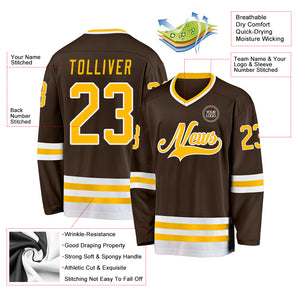 Custom Brown Gold-White Hockey Jersey