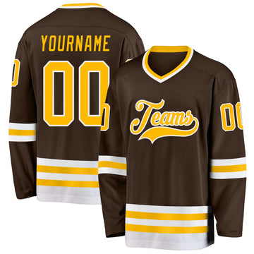 Custom Brown Gold-White Hockey Jersey