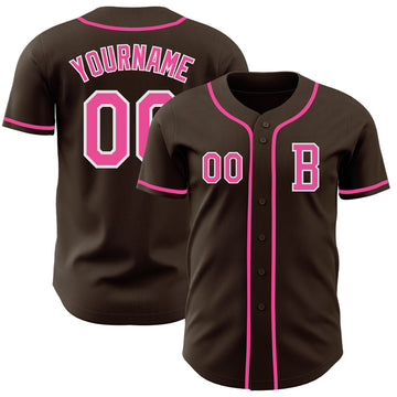 Custom Brown Pink-White Authentic Baseball Jersey