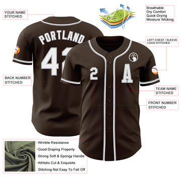 Custom Brown White-Gray Authentic Baseball Jersey