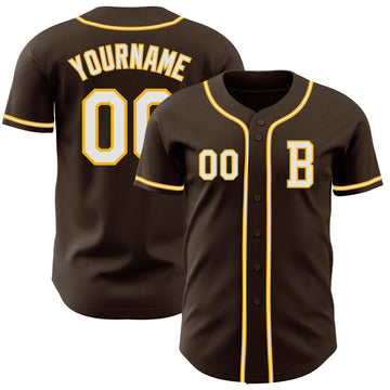 Custom Brown White-Gold Authentic Baseball Jersey