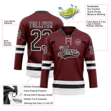 Load image into Gallery viewer, Custom Burgundy Black-White Hockey Lace Neck Jersey
