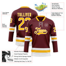 Load image into Gallery viewer, Custom Burgundy Gold-White Hockey Lace Neck Jersey
