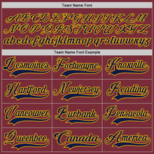 Load image into Gallery viewer, Custom Burgundy Navy-Gold Hockey Lace Neck Jersey
