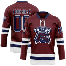 Load image into Gallery viewer, Custom Burgundy Navy-White Hockey Lace Neck Jersey
