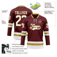 Load image into Gallery viewer, Custom Burgundy White-Old Gold Hockey Lace Neck Jersey
