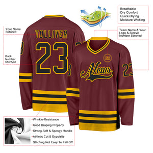 Custom Burgundy Black-Gold Hockey Jersey