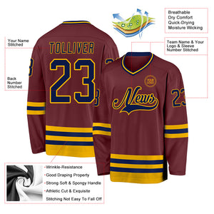 Custom Burgundy Navy-Gold Hockey Jersey