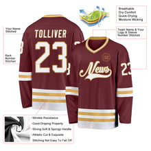 Load image into Gallery viewer, Custom Burgundy White-Old Gold Hockey Jersey
