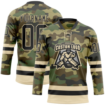 Custom Camo Black-Cream Salute To Service Hockey Lace Neck Jersey