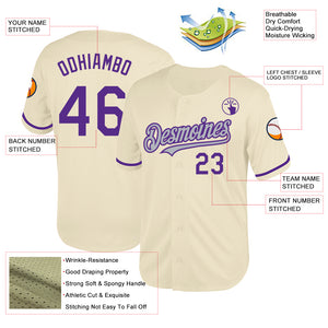 Custom Cream Purple-Gray Mesh Authentic Throwback Baseball Jersey