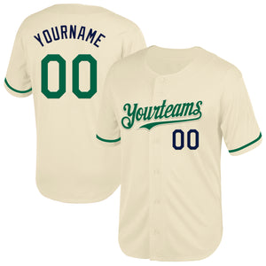 Custom Cream Kelly Green-Navy Mesh Authentic Throwback Baseball Jersey