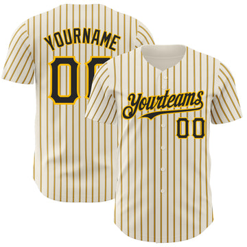 Custom Cream (Black Gold Pinstripe) Black-Gold Authentic Baseball Jersey