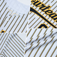 Load image into Gallery viewer, Custom Cream (Black Old Gold Pinstripe) Black-Old Gold Authentic Baseball Jersey
