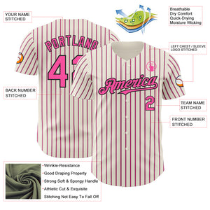 Custom Cream (Black Pink Pinstripe) Pink-Black Authentic Baseball Jersey