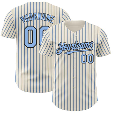 Custom Cream (Black Light Blue Pinstripe) Light Blue-Black Authentic Baseball Jersey