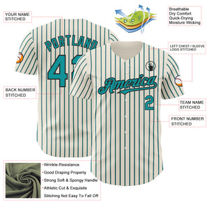 Custom Cream (Black Teal Pinstripe) Teal-Black Authentic Baseball Jersey