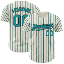 Load image into Gallery viewer, Custom Cream (Black Teal Pinstripe) Teal-Black Authentic Baseball Jersey
